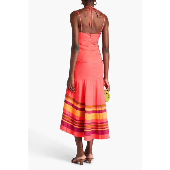 NWOT VERONICA BEARD Fitz ruched orange cotton-blend poplin midi dress SIZE 2 - Picture 2 of 11